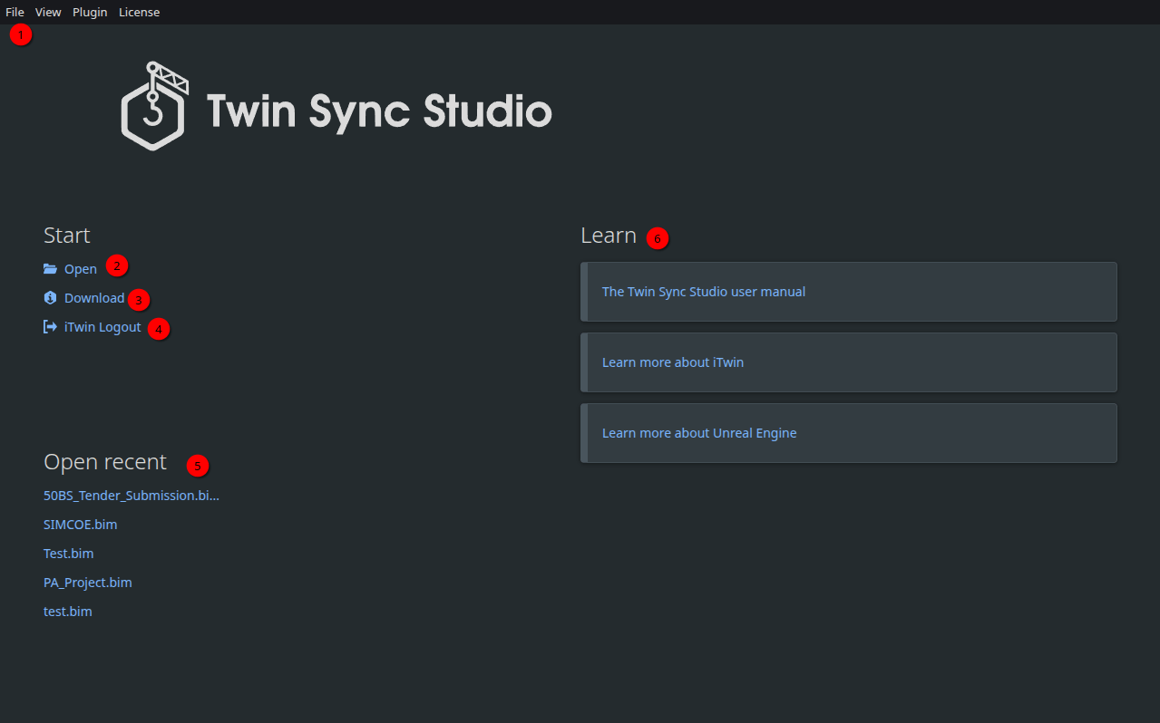 The main menu of Twin Sync Studio